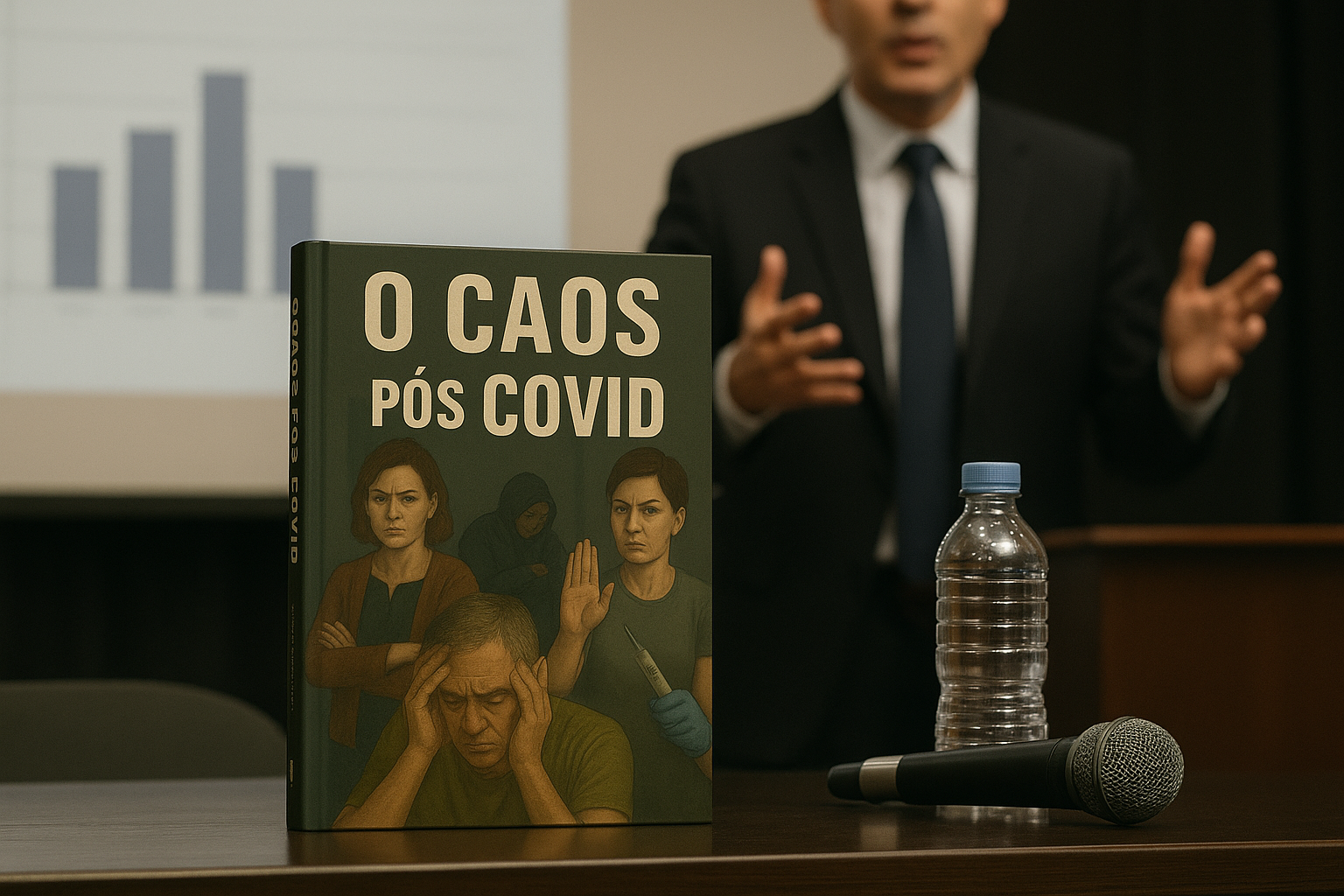 Livro sendo apresentado em conferência científica